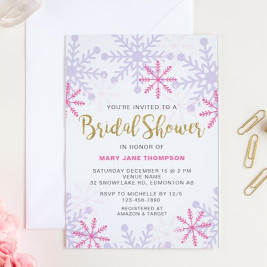 Winter Wonderland Brautparty Rosa Glitzer Gold Einladung