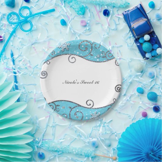 Winter Wonderland Bright Blue & Silver Wirbel Pappteller (Party)