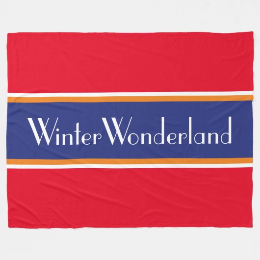 WINTER WONDERLAND Bright Red White Navy Streifen Fleecedecke (Vorderseite (Horizontal))