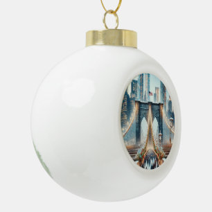 Winter Wonderland. Brooklyn Bridge - New York Keramik Kugel-Ornament