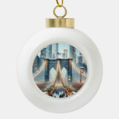 Winter Wonderland. Brooklyn Bridge - New York Keramik Kugel-Ornament (Vorderseite)