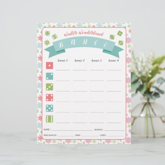 Winter Wonderland Bunco Party Game Score Card (Stehend Vorderseite)