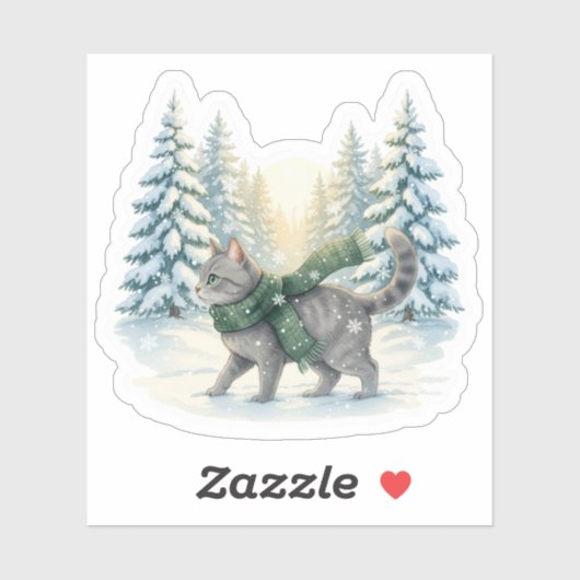Winter Wonderland Cat Snowy Forest Scarf Christmas Aufkleber (Blatt)