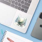 Winter Wonderland Cat Snowy Forest Scarf Christmas Aufkleber (Laptop mit iPhone)