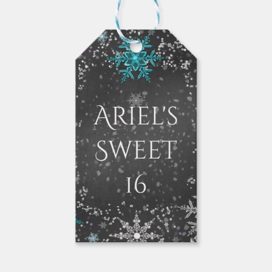Winter Wonderland Chalk Aquamarin & Lila Party Geschenkanhänger (Vorderseite)