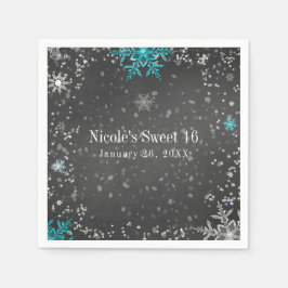 Winter Wonderland Chalk Aquamarines und Lila Party Serviette