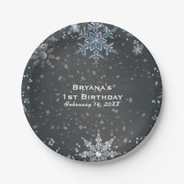 Winter Wonderland Chalk Blue Gray Custom Party Pappteller
