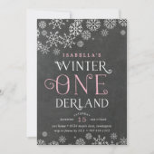 Winter Wonderland Chalkboard Erster Geburtstag Ein Einladung (Vorderseite)