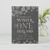 Winter Wonderland Chalkboard Erster Geburtstag Ein Einladung (Stehend Vorderseite)