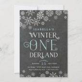 Winter Wonderland Chalkboard Erster Geburtstag Ein Einladung (Vorderseite)