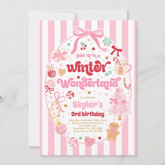 Winter Wonderland Christmas Coquette Bow Birthday Einladung (Vorderseite)