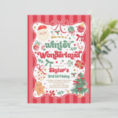 Winter Wonderland Christmas Coquette Bow Birthday Einladung (Stehend Vorderseite)
