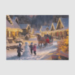 Winter Wonderland Christmas Snowy Village Seidenpapier<br><div class="desc">Mit dieser bezaubernden Weihnachtspostkarte mit einem schneebedeckten Dorf bei der Abenddämmerung,  warmen Lichtern und einer nostalgischen Winterwunderlandszene. Ideal,  um feierlichen Beifall zu verbreiten!</div>