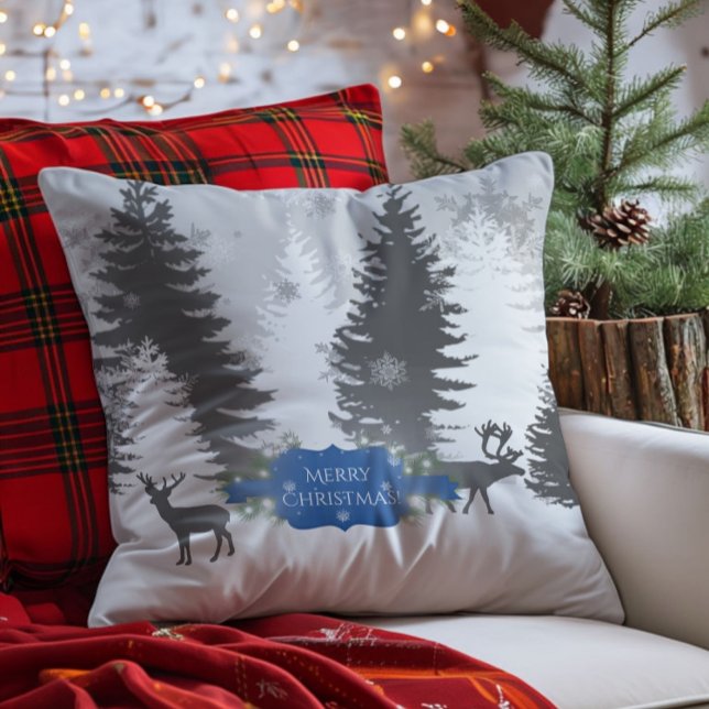 Winter Wonderland Christmas Throw Pillow - Blau Kissen (Blue Winter Wonderland Christmas Throw Pillow)