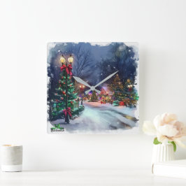Winter Wonderland Christmas Village Wall Clock Quadratische Wanduhr
