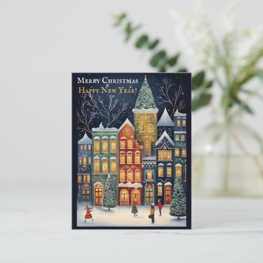 Winter Wonderland City Weihnachten & Neues Jahr Postkarte (Stehend Vorderseite)