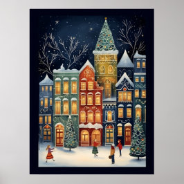 Winter Wonderland Cityscape Niedliches Weihnachtsg Poster