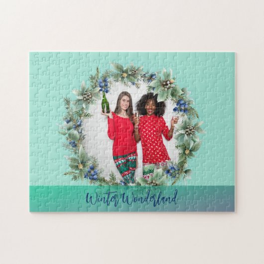 Winter Wonderland Custom Foto Berry Wreath Puzzle (Horizontal)