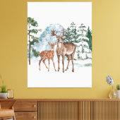 Winter Wonderland Dear and Pine tree snow Fall Tap Leinwanddruck (Insitu (Wohnzimmer))