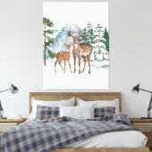 Winter Wonderland Dear and Pine tree snow Fall Tap Leinwanddruck (Insitu (Schlafzimmer))