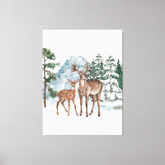 Winter Wonderland Dear and Pine tree snow Fall Tap Leinwanddruck (Vorderseite)