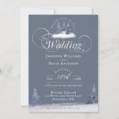 Winter Wonderland Dusty Blue Pine Snow Hochzeit Einladung (Vorderseite)