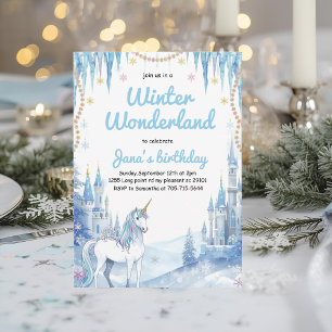 Winter Wonderland Einhorn Geburtstag Einladung