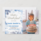 Winter Wonderland Einladungen Blau mit Foto (Vorderseite)