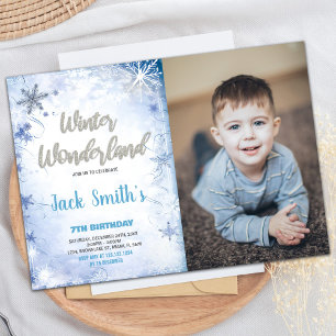 Winter Wonderland Einladungen Blaues Silberes Foto