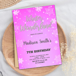 Winter Wonderland Einladungen Gold Glitzer Rosa