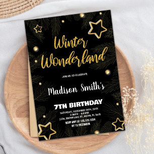 Winter Wonderland Einladungen Star Gold Black