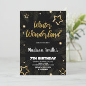 Winter Wonderland Einladungen Star Gold Black (Stehend Vorderseite)