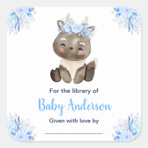 Winter Wonderland-Elch-Baby-Shower-Exlibris Quadratischer Aufkleber