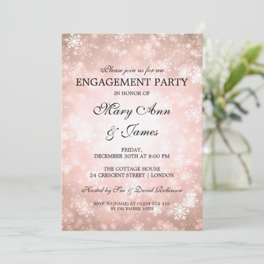 Winter Wonderland Elegante Engagement Party Kupfer Einladung (Stehend Vorderseite)
