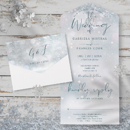 Winter Wonderland Elegante Script Snow Wedding All In One Einladung