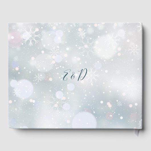 Winter Wonderland Elegante Script Snow Wedding Gästebuch (Rückseite)