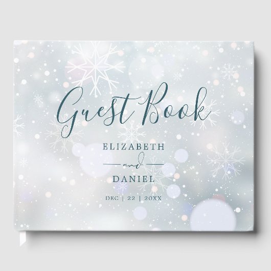 Winter Wonderland Elegante Script Snow Wedding Gästebuch (Vorderseite)