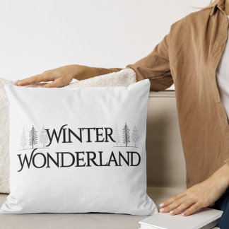 Winter Wonderland - Eleganter Text und Pine Trees Kissen