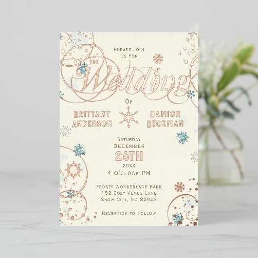Winter Wonderland Elfenbeinblauer Schneeflocken Ho Folieneinladung (Stehend vorne)