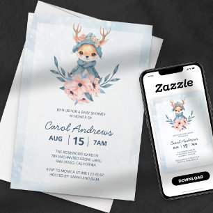 Winter Wonderland Floral Oh Deer Babyparty Einladung