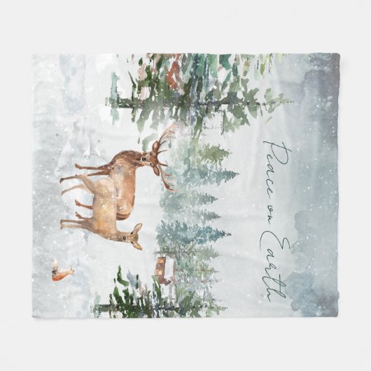 Winter Wonderland Forest Animations Weltfrieden Fleecedecke (Vorderseite (Horizontal))