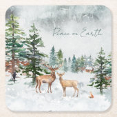 Winter Wonderland Forest Animations Weltfrieden Rechteckiger Pappuntersetzer (Vorderseite)