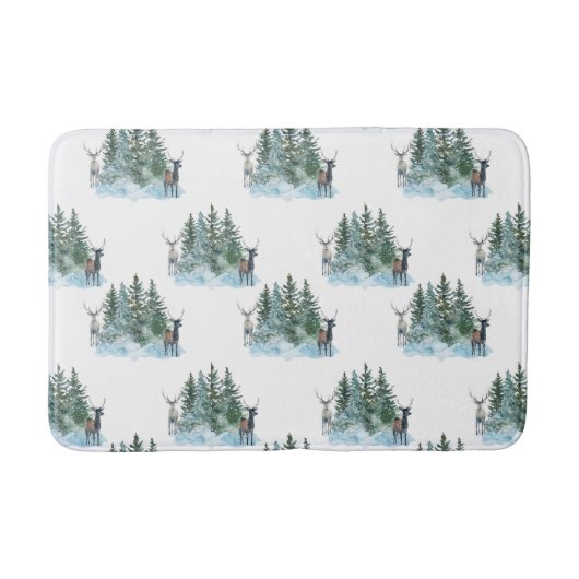 Winter Wonderland Forest Antlers Pine Trees Badematte (Vorderseite)