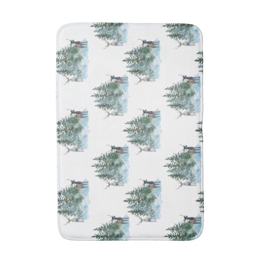 Winter Wonderland Forest Antlers Pine Trees Badematte (Vorderseite Vertikal)