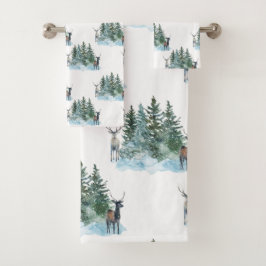 Winter Wonderland Forest Antlers Pine Trees Badhandtuch Set