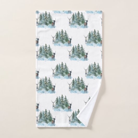 Winter Wonderland Forest Antlers Pine Trees Badhandtuch Set (Handtuch)