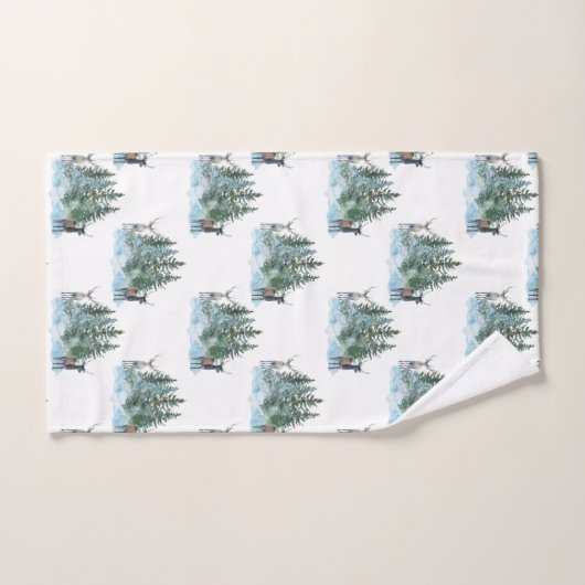 Winter Wonderland Forest Antlers Pine Trees Badhandtuch Set (Handtuch)