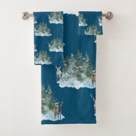 Winter Wonderland Forest Antlers Pine Trees Badhandtuch Set