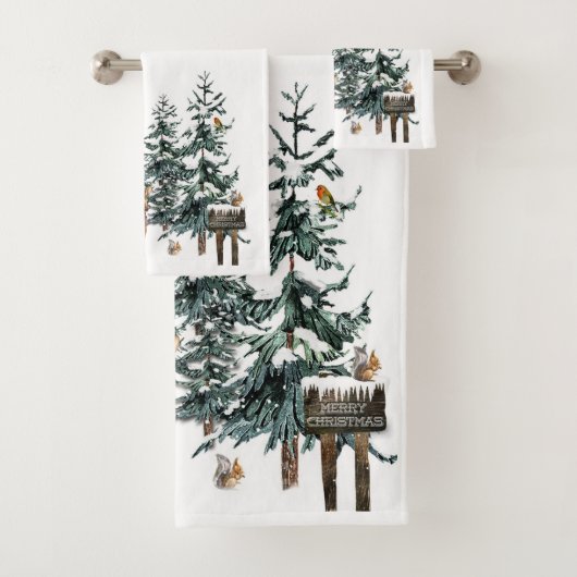 Winter Wonderland Forest Deer Pine Trees Badhandtuch Set (Insitu)