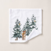Winter Wonderland Forest Deer Pine Trees Badhandtuch Set (Waschlappen)